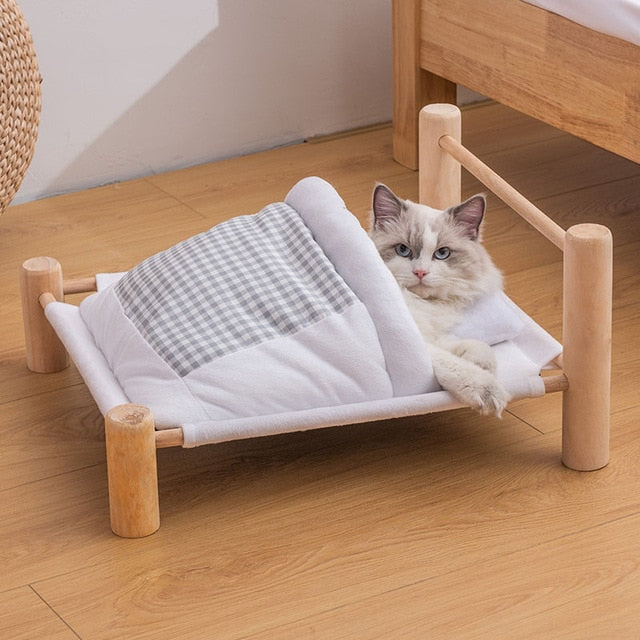 Wooden Cat Bed with Sleeping Bag
