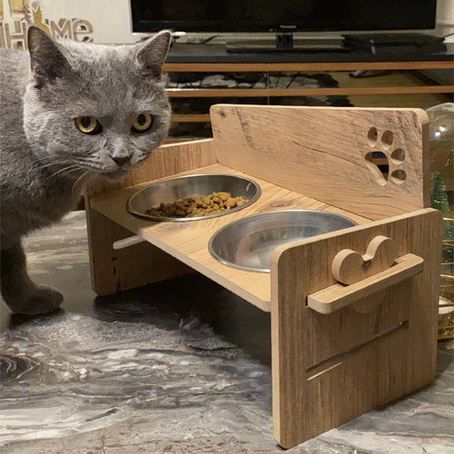 Wooden Cat Feeding Station