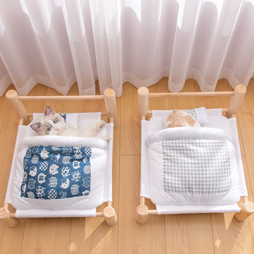 Wooden Cat Bed with Sleeping Bag