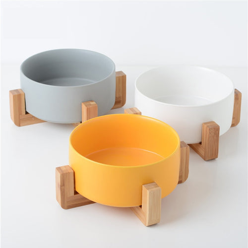 Ceramic Dog Bowl with Wooden Stand