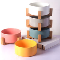 Ceramic Dog Bowl with Wooden Stand