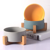 Ceramic Dog Bowl with Wooden Stand