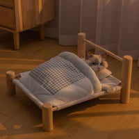 Wooden Cat Bed with Sleeping Bag
